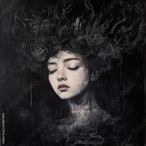 Obraz na płótnie Dark, Dreamlike Portrait: A Study in Melancholy w salonie