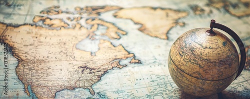 A vintage globe and a detailed map showing global geography
