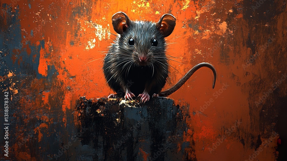 Intense Mouse Portrait: Dark Art, Abstract Background