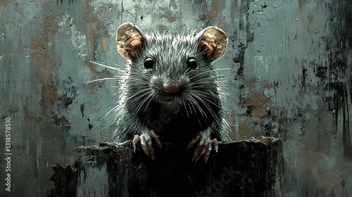Obraz na płótnie Intense Rat Portrait: Grunge Texture and Dark Art w salonie