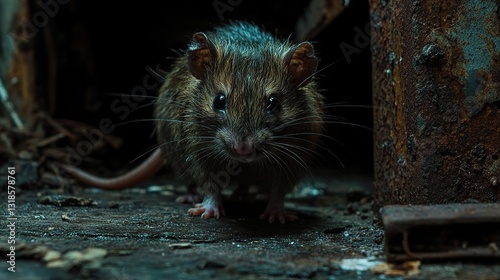 Obraz na płótnie Closeup of a Rat in Dark and Rusty Environment w salonie