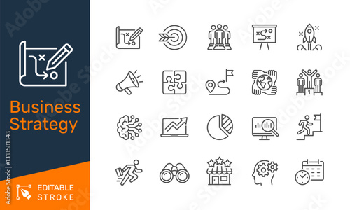 Business strategy thin line icons. Editable stroke. Pixel perfect.