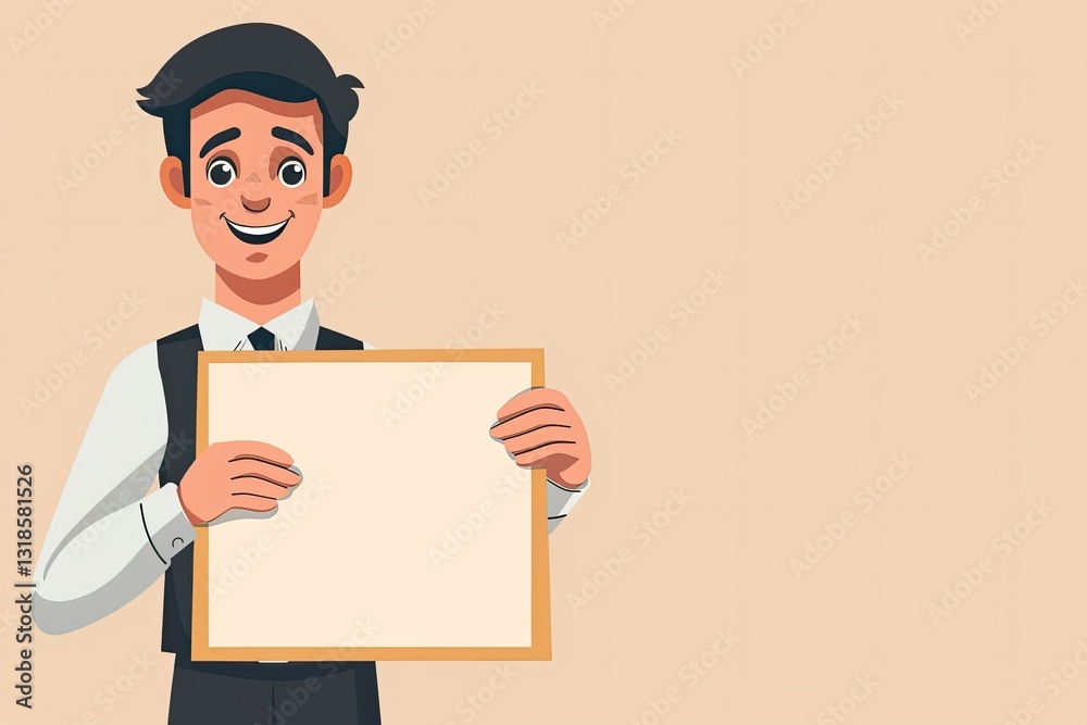 Smiling Real Estate Agent Holding for Sale Sign Modern Flat Vector Illustration Smiling Real Estate Agent Holding for Sale Sign Modern Flat Vector Illustration