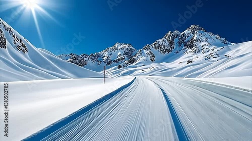 Stunning Alpine Ski Trail on a Sunny Day