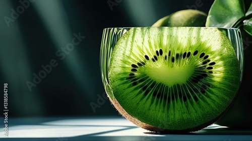 Fresh kiwi in glass with vibrant green colors.