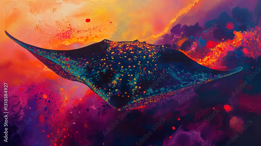 Cosmic Manta Ray: Vibrant Abstract Ocean Art