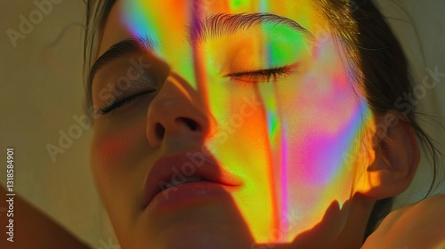 Rainbow Serenity: A Woman's Peaceful Moment