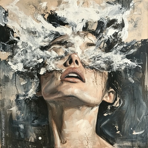 Obraz na płótnie Enigmatic Woman in a Cloud of Emotions w salonie