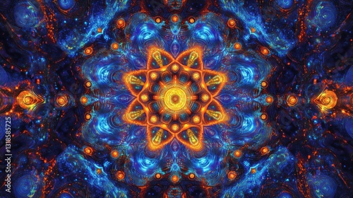 Abstract Mandala Design in Blue and Orange