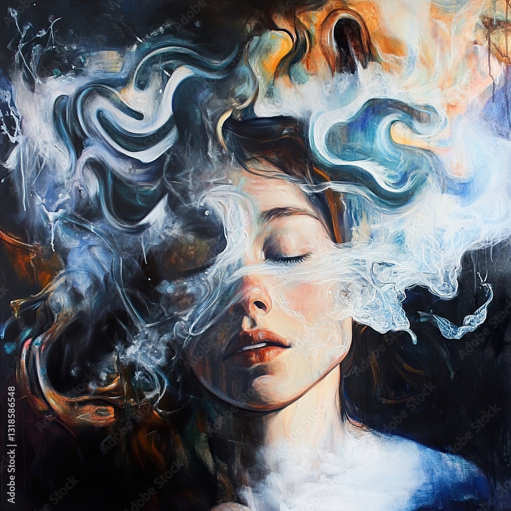 Dreamy Woman in Smoke: An Ethereal Portrait
