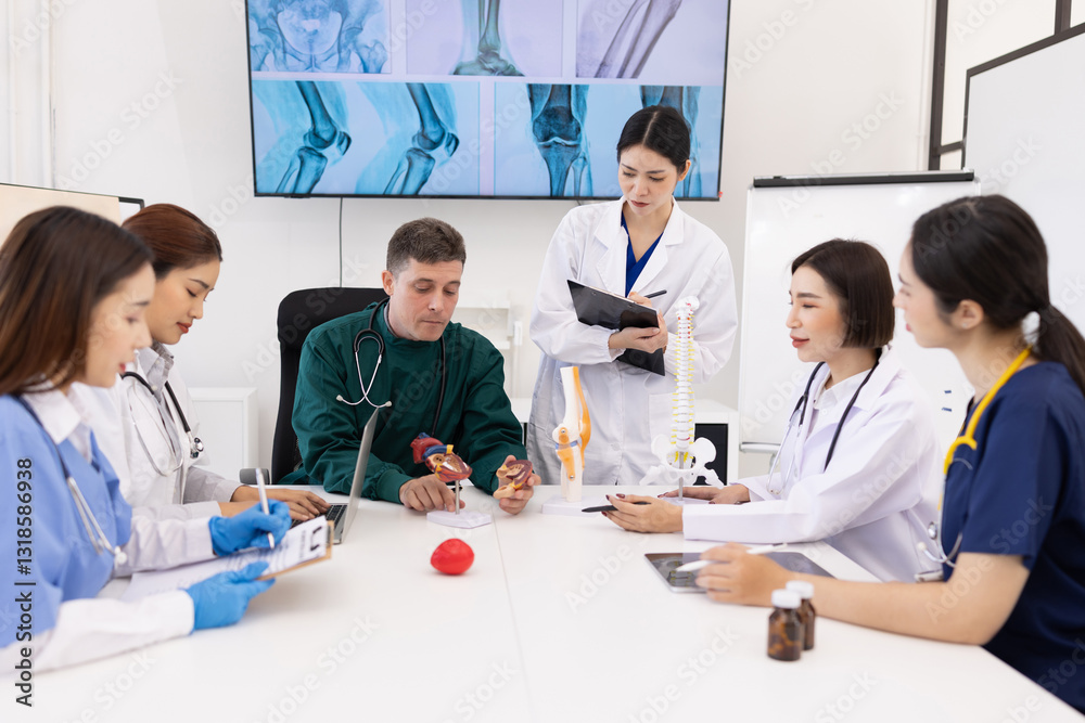 Fototapeta premium Team of doctor with human model and orthopedic surgeon, Healthcare and medical concept.