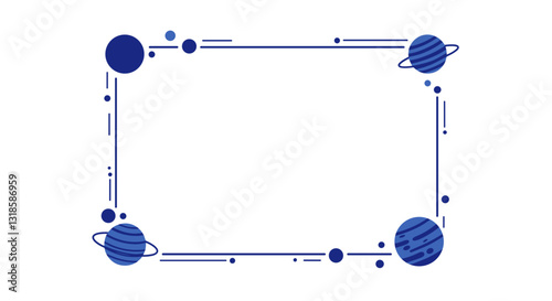 Blue space-themed frame with planets and stars for copy space