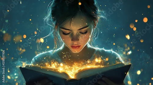 Obraz na płótnie Mystical Girl Reading a Magical Book w salonie