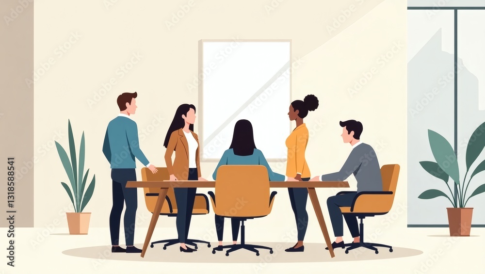 Fototapeta premium a group of diverse business people gathered around a table in an office setting. They are in a meeting and discussing a new project
