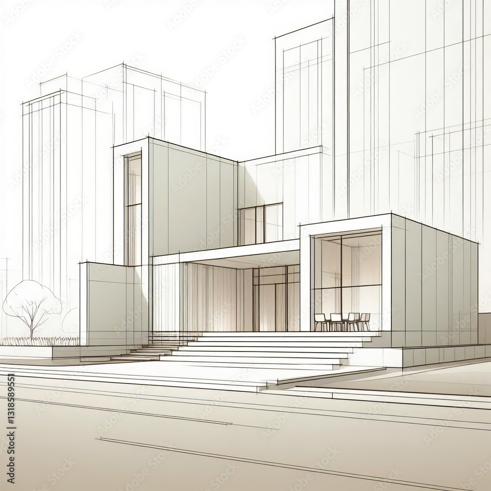 Fototapeta premium abstract architectural drawing of city buildings