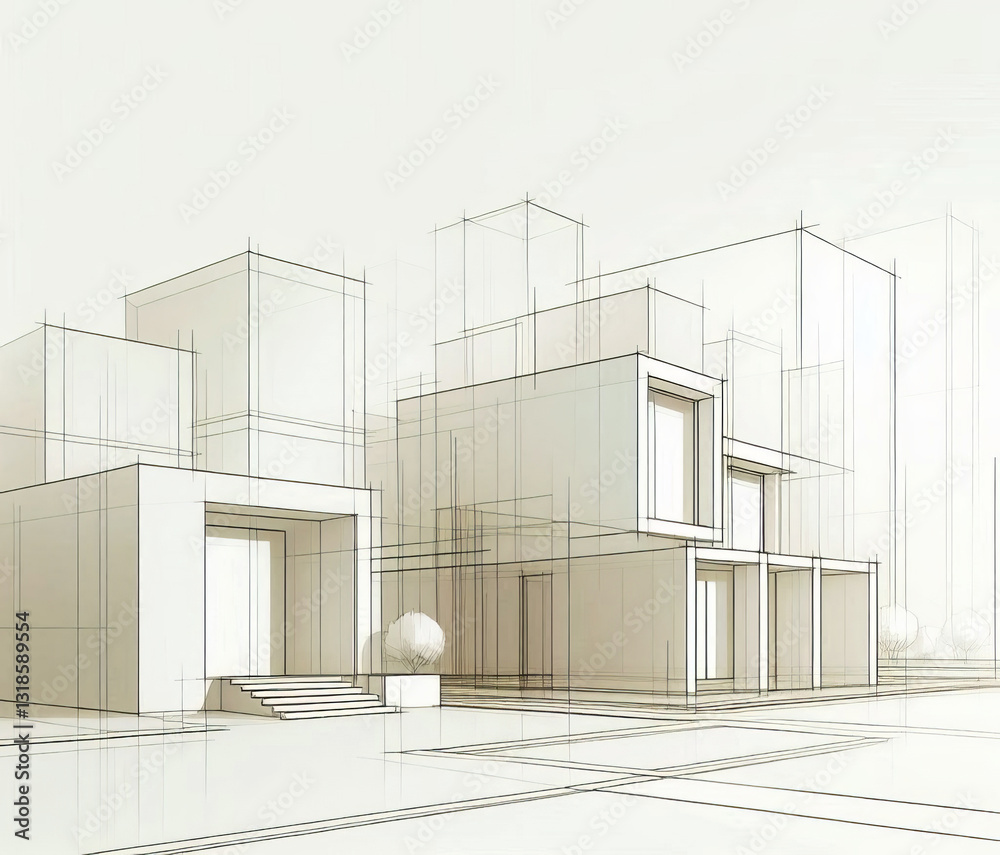 Fototapeta premium abstract architectural drawing of city buildings