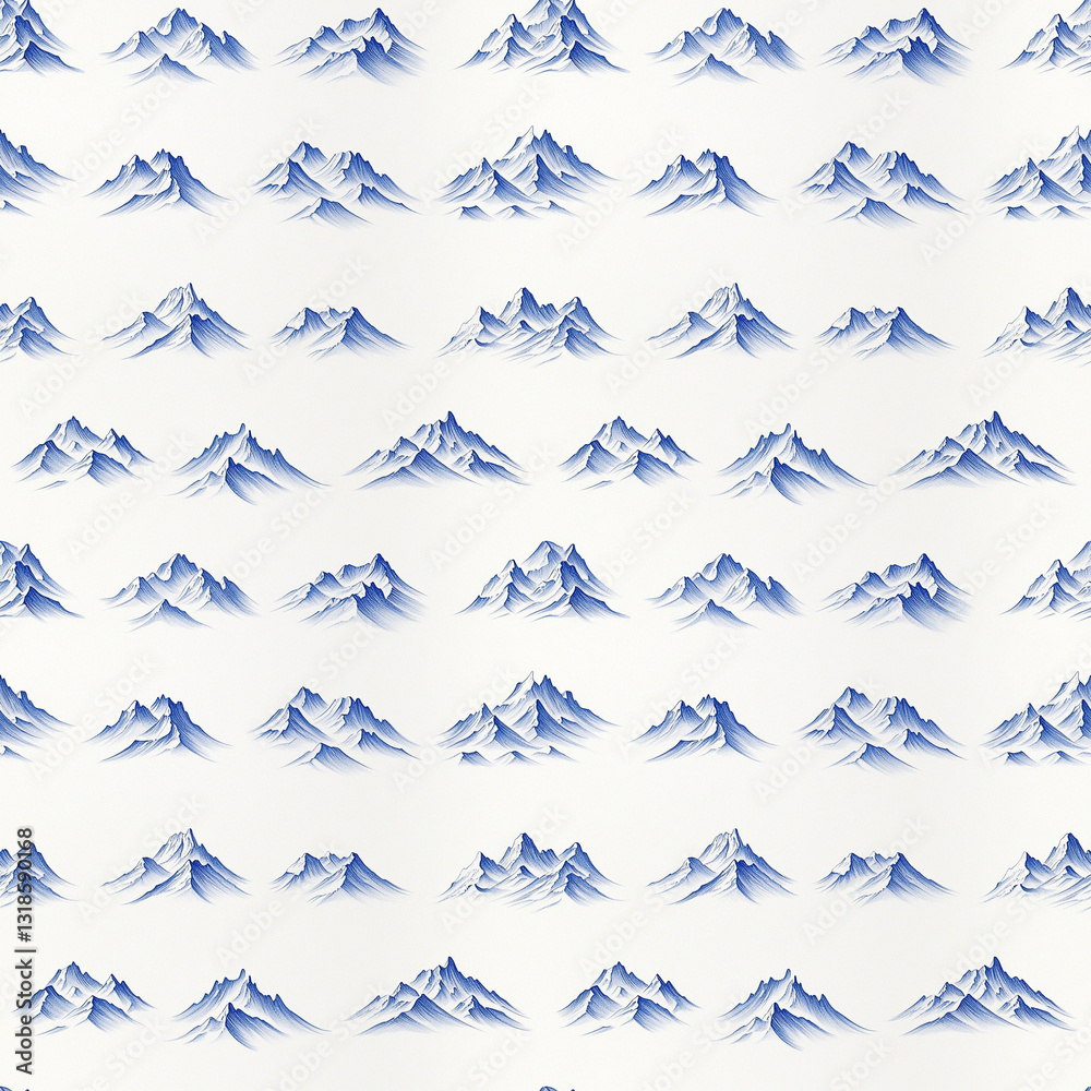 Fototapeta premium Hand-drawn seamless pattern with blue mountain illustrations