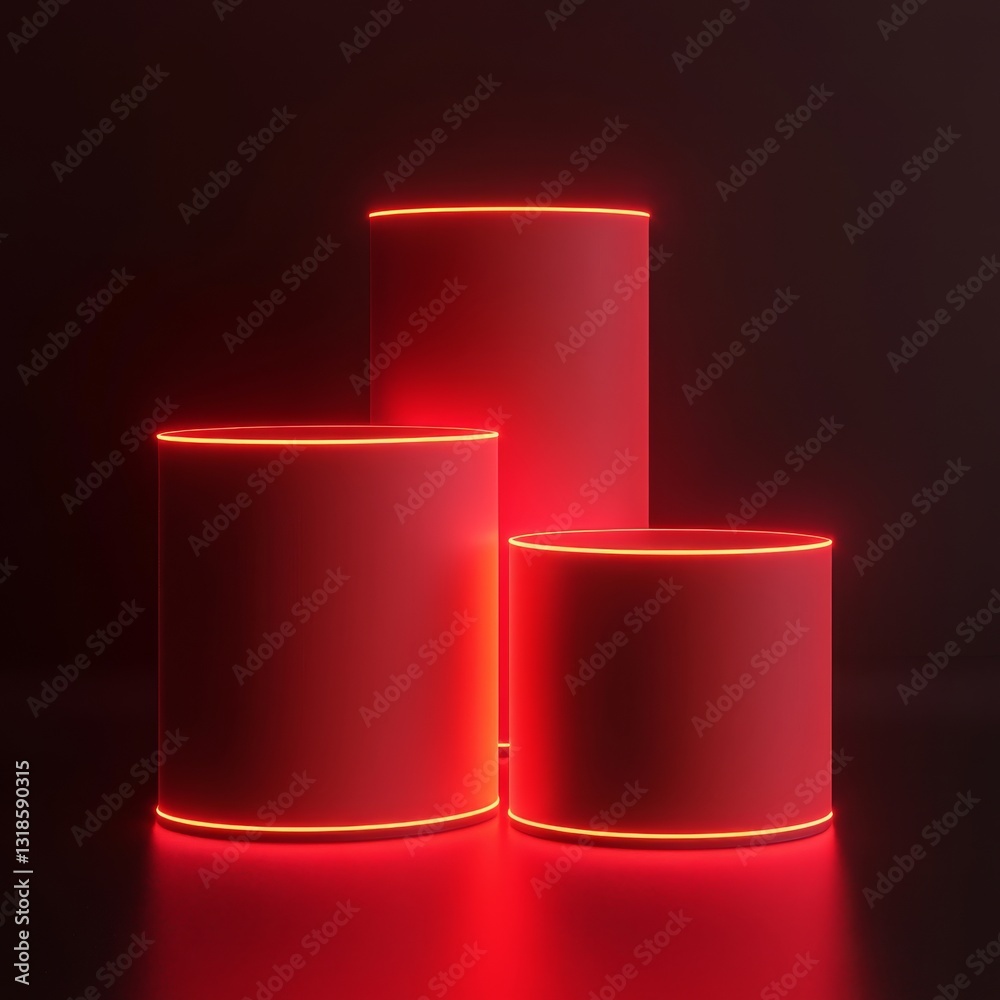 Neon pedestal, 3d render, square pedestal with red light Neon pedestal, 3d render, square pedestal with red light