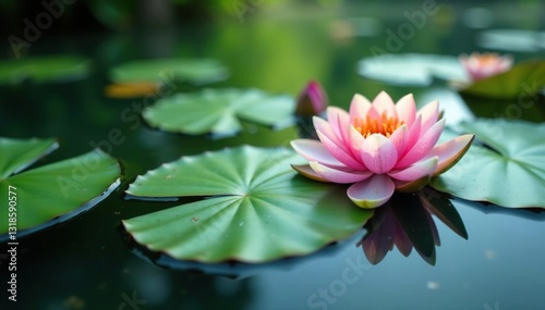 Wallpaper Mural Delicate lily pads on the surface of a tranquil river, lily pads, aquatic life Torontodigital.ca