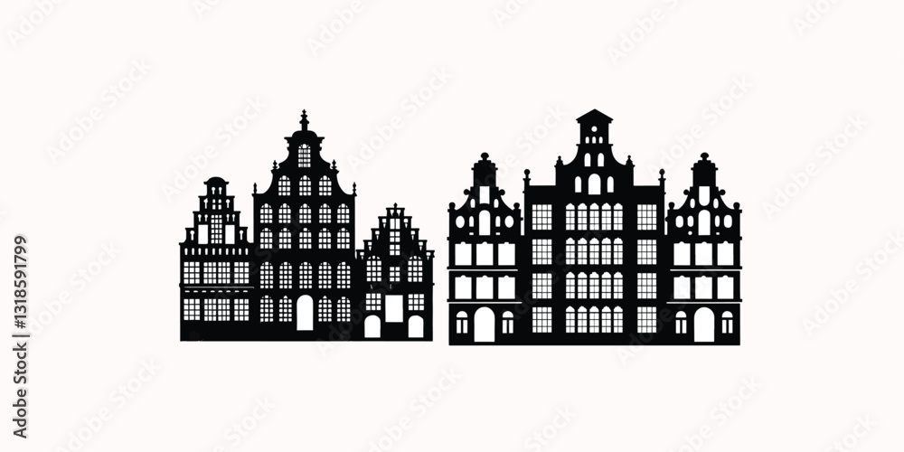 Obraz premium Print Laser cutting building of Amsterdam style. Urban abstract white background. Laser cut silhouette.