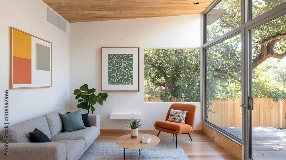 Fototapeta premium Bright and cozy modern living room with natural light and stylish design