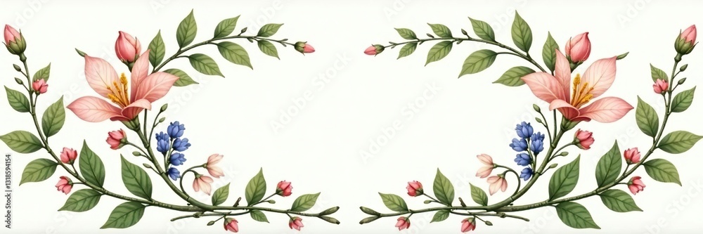Fototapeta premium delicate laurel wreath with vines and flowers, greenery, flowers