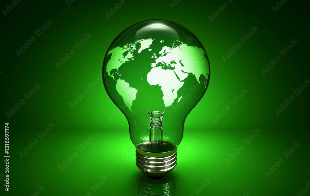 Light Bulb with World Map Showing Power of Global Green Energy Light Bulb with World Map Showing Power of Global Green Energy