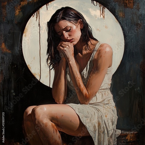 Obraz na płótnie A Woman in Grief: A Study in Pain and Solitude w salonie