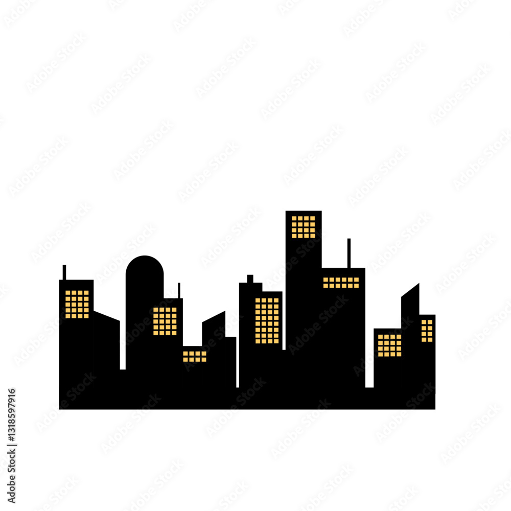 Fototapeta premium City silhouette vector set. Panorama city background.
