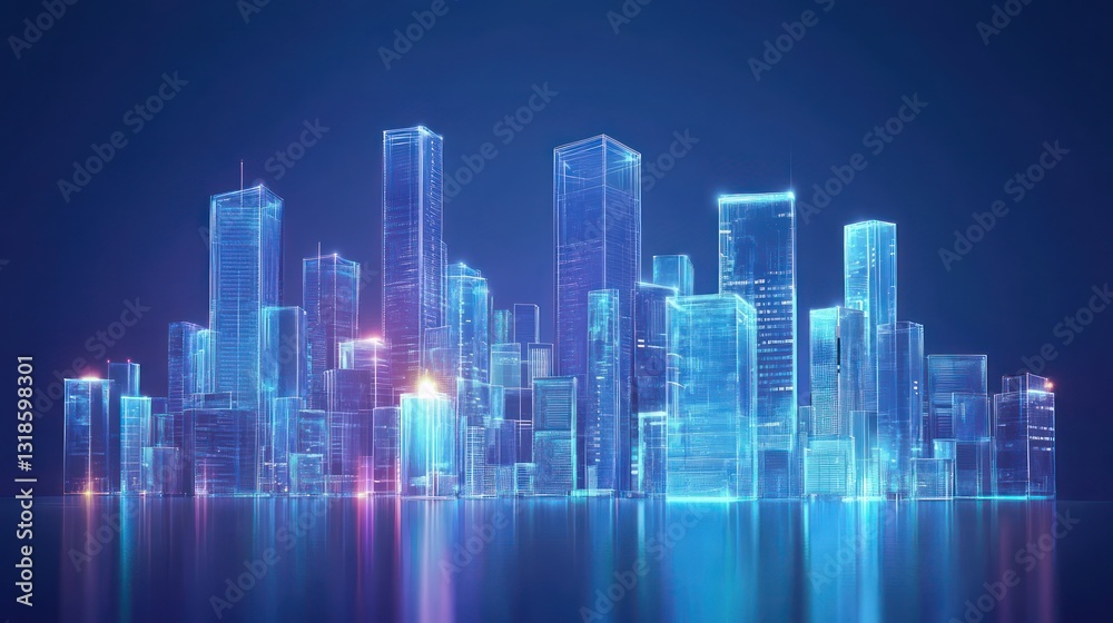 Digital Metropolis: A futuristic cityscape illuminated with vibrant neon lights, reflecting on a tranquil water surface. Digital Metropolis: A futuristic cityscape illuminated with vibrant neon lights, reflecting on a tranquil water surface.