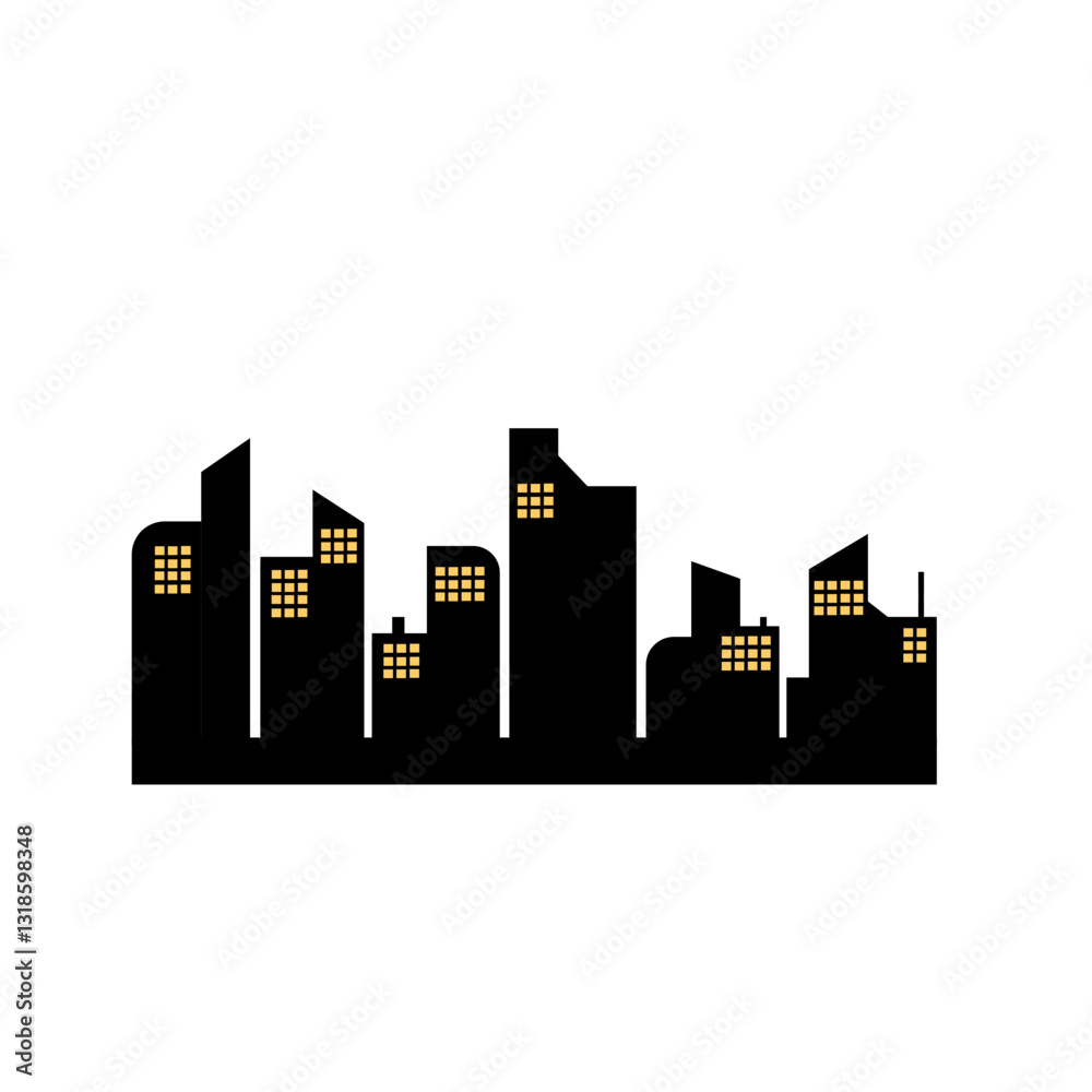 Fototapeta premium City silhouette vector set. Panorama city background.