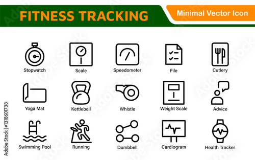 Fitness Tracking Exercise Icons – Modern Outline Symbol Set for Training and Performance Monitoring