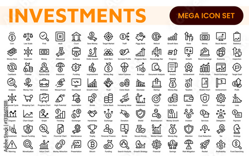 Modern Investments Icon Collection. Financial Vector Graphics for Digital Assets and Wealth