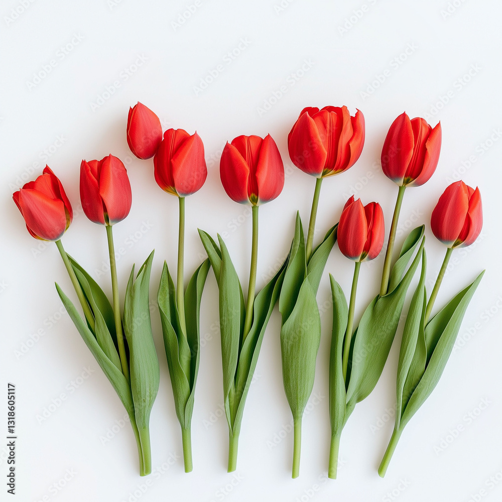 Obraz premium Beautiful composition of spring flowers and leaves on white background with copy space