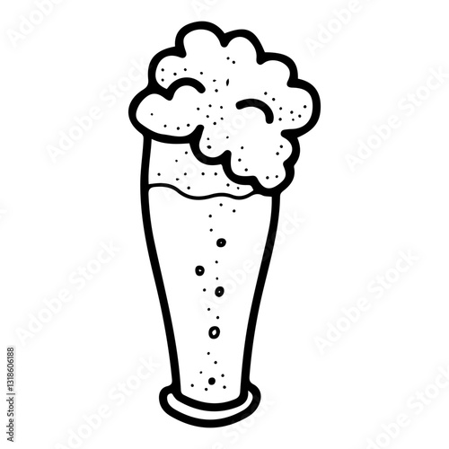 Glass of beer. Hand drawn doodle. Alcoholic malt drink. Foamy beverage. Vector line art illustration.
