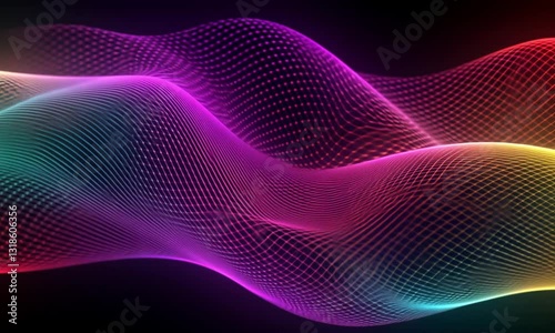 Abstract colorful neon waves flowing in a dynamic motion on a dark background, symbolizing digital energy.