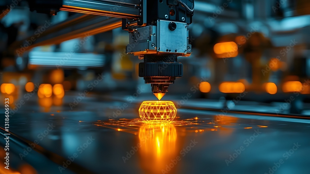 Radiant 3D Printer Creating Glowing Modern Manufacturing Object Symbolizing Technological Advancement Radiant 3D Printer Creating Glowing Modern Manufacturing Object Symbolizing Technological Advancement