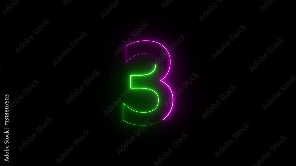 A neon 3 text icon displays glowing, multi-colored text with a vibrant, electric shine, creating a bold, futuristic effect as it pulses and transitions smoothly. A neon 3 text icon displays glowing, multi-colored text with a vibrant, electric shine, creating a bold, futuristic effect as it pulses and transitions smoothly.