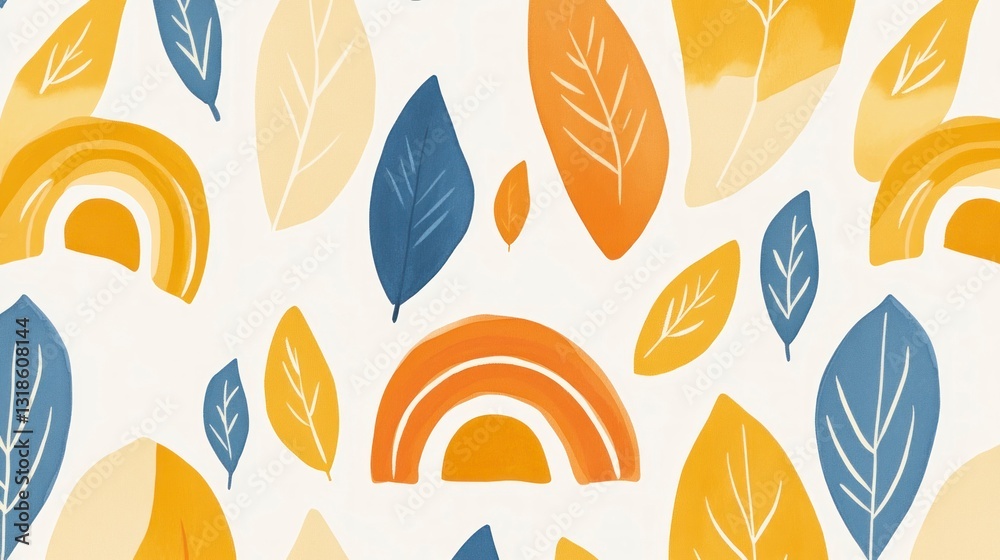 Fototapeta premium Stylish Leaf and Rainbow Pattern Digital Art on Off White Background