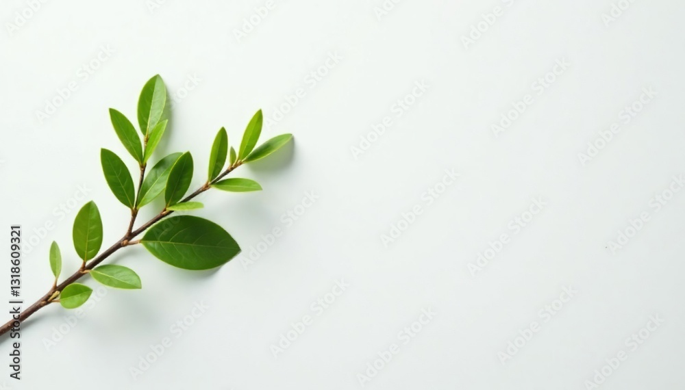 Obraz premium Small twigs with leaves on a plain white surface, twig, green, branch
