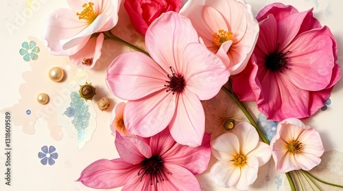 Wallpaper Mural Blooming Delight: A close-up studio shot of a vibrant arrangement of colorful flowers, showcasing their delicate beauty with soft, inviting aesthetics. Torontodigital.ca