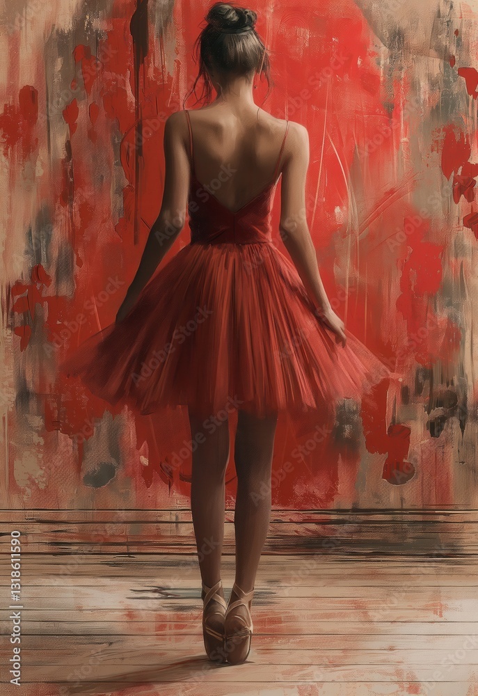 Ballerina in red on an abstract background. Ballerina in red on an abstract background.