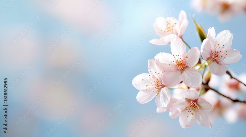 Cherry blossoms against a soft blue background. Cherry blossoms against a soft blue background.