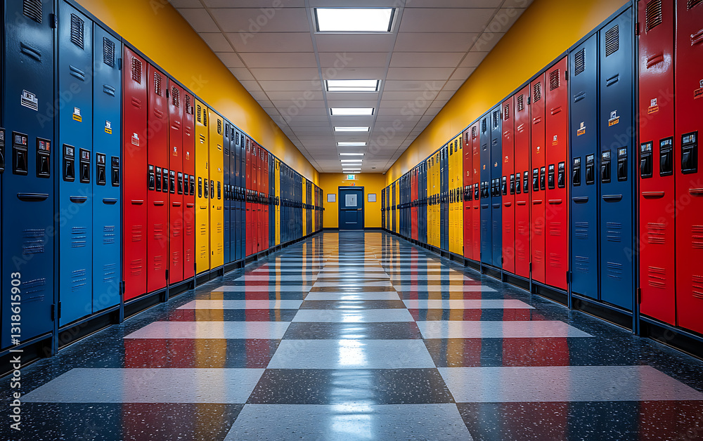 Fototapeta premium School Hallway with Lockers Editorial Photograph 