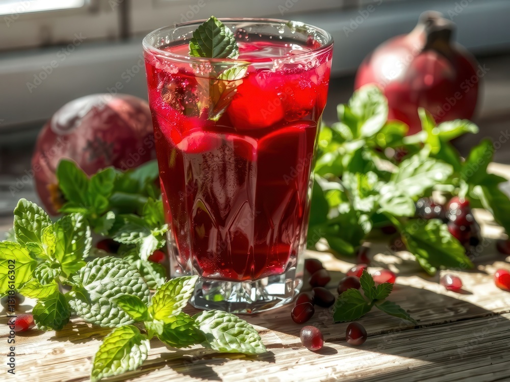 Refreshing Pomegranate Mint Iced Drink