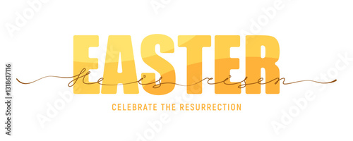 He is risen Happy Easter greeting card with lettering isolated on white background. Elegant calligraphic text He is risen hand drawn by continuous line. Celebrate the resurrection. Vector illustration