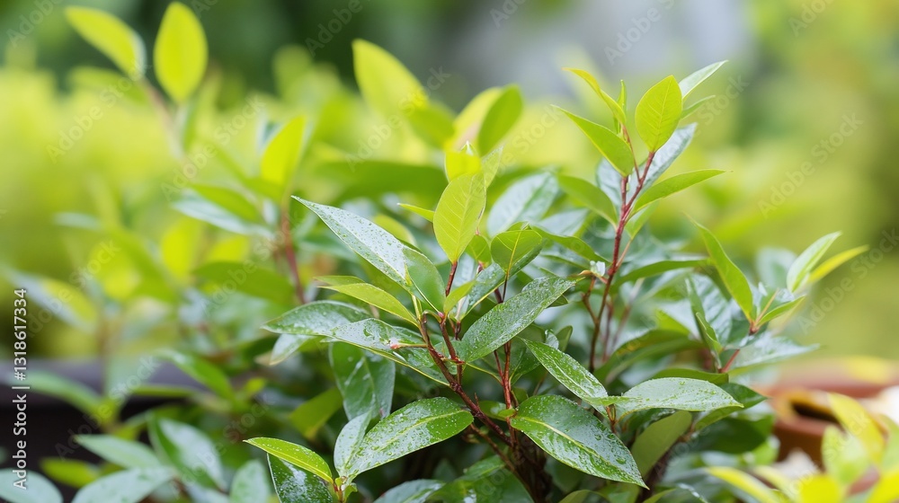 Lush green foliage with vibrant new growth Lush green foliage with vibrant new growth