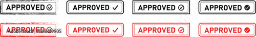 Set of approved stamp icon black and red ink isolated on transparent background