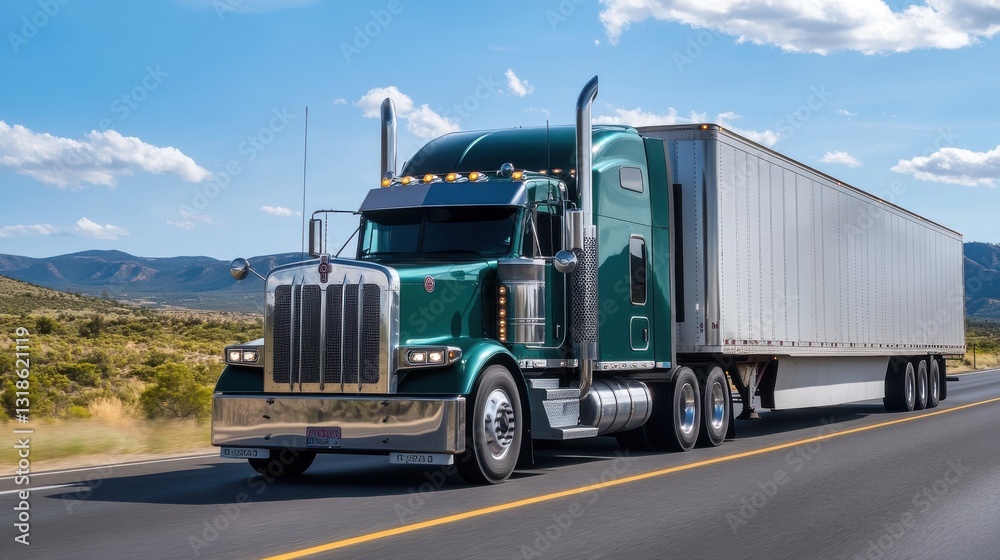 Large truck drives along a narrowing of the highway Large truck drives along a narrowing of the highway