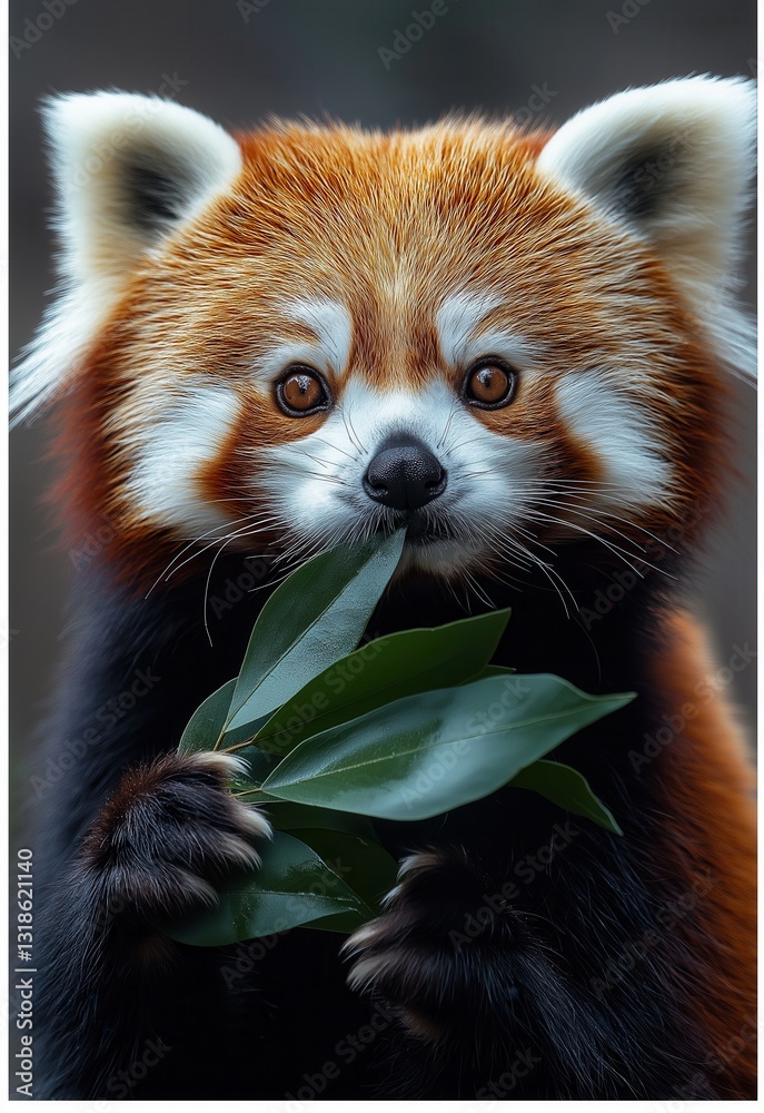 Naklejka premium Red panda close-up in its natural habitat.